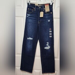 Levi Strauss Womens Super High Rise Ribcage Straight Ankle Distressed 24x27